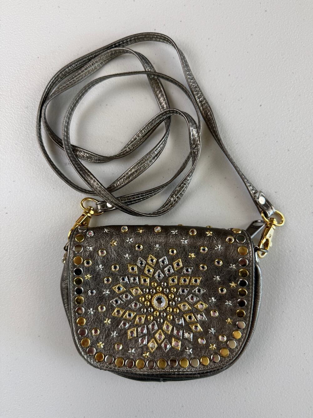Kippys Embellished Swarovski Crystal Studs Pewter Leather Mini Purse/Belt Pouch